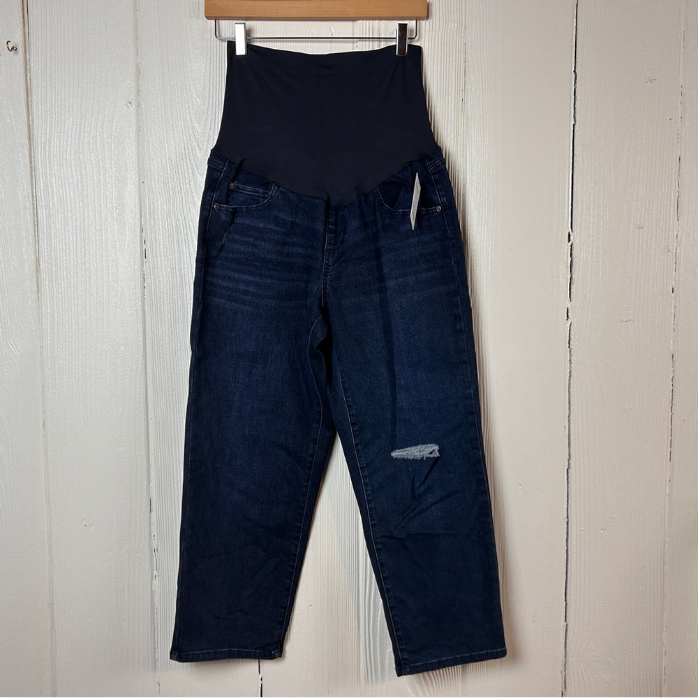 Sonoma Dark Indigo Full Coverage belly band straight leg maternity Jeans Sz 14
